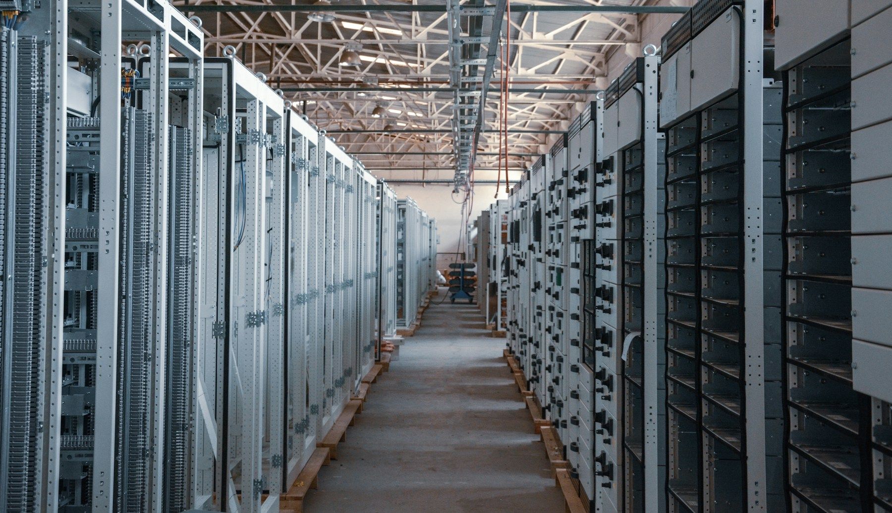 Aisle between rows of server racks